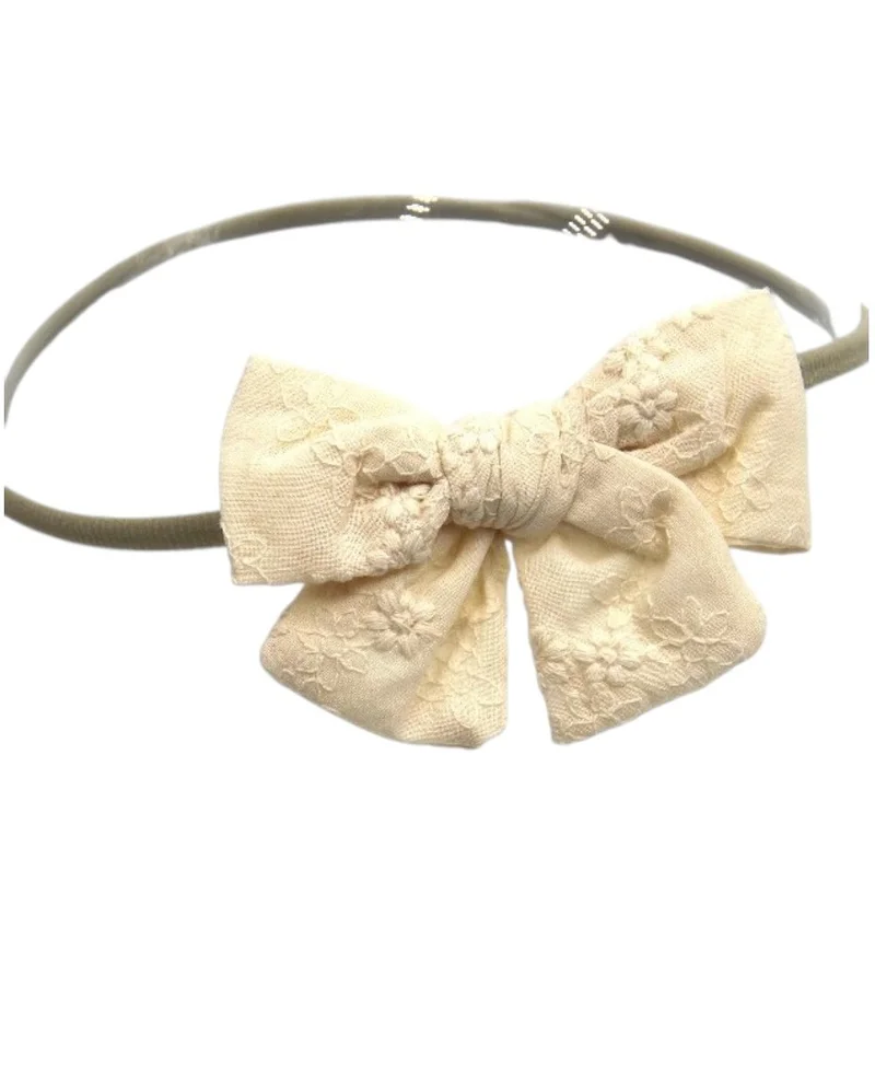 D'Daniela Jana Ribbon Bow Clip Set with Ponytail For Babies and Girls - Cream