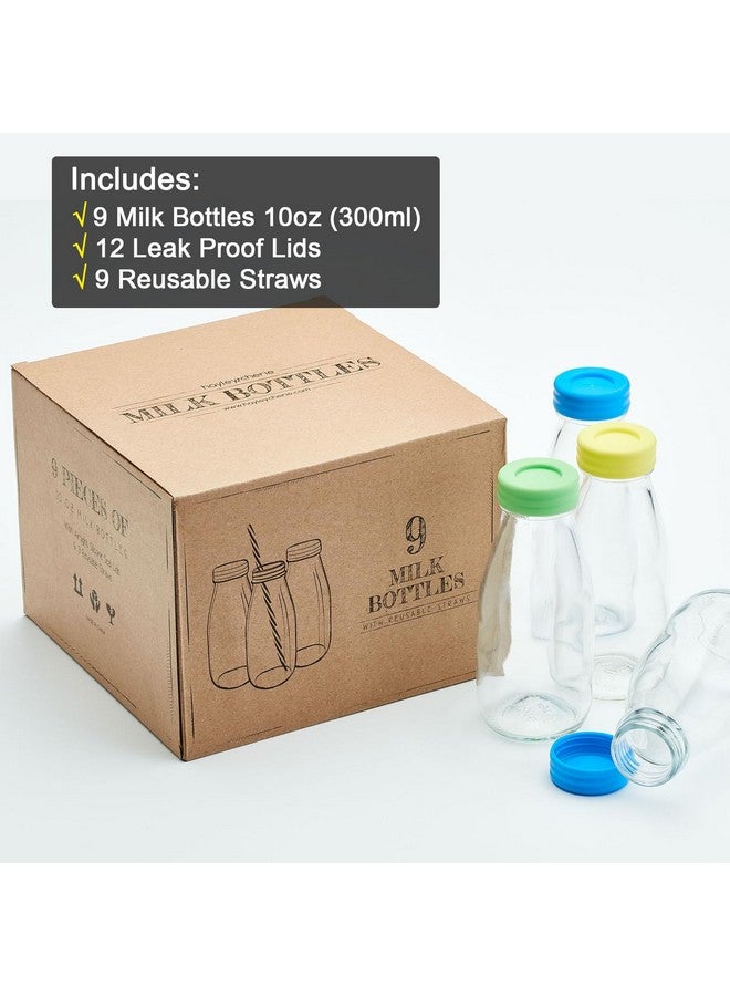 Hayley Cherie 10oz Glass Milk Bottles with Colorful Leak Proof Lids & Reusable Straws, 9 Pack Juice Bottles, Airtight Caps, Vintage Style for Smoothies, Juicing, Drinks, Beverages, Parties - Image 2