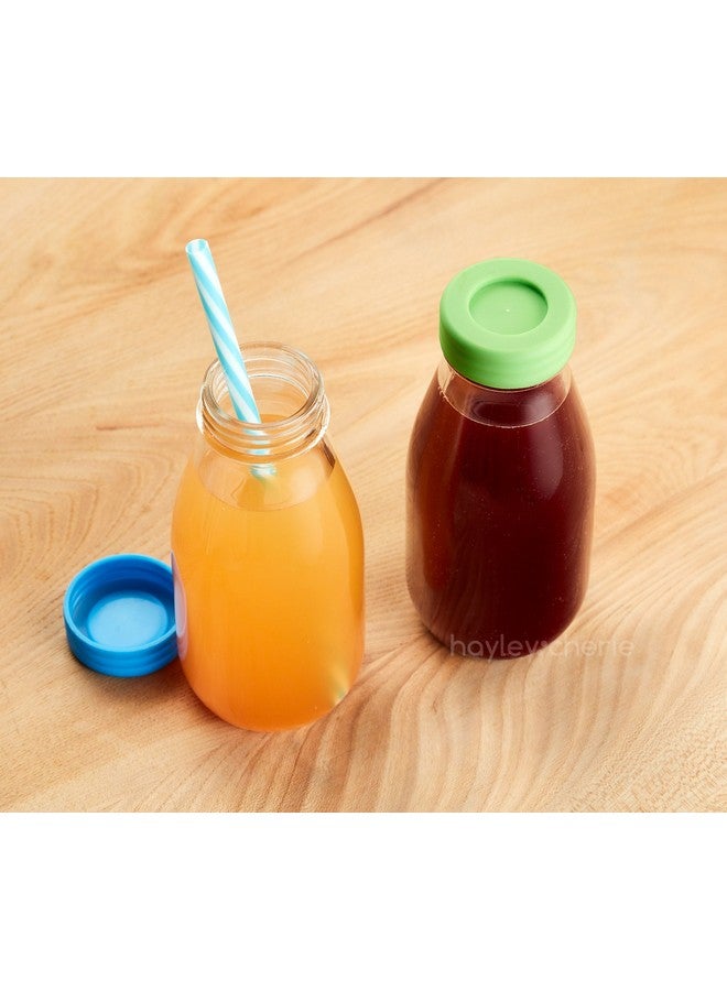 Hayley Cherie 10oz Glass Milk Bottles with Colorful Leak Proof Lids & Reusable Straws, 9 Pack Juice Bottles, Airtight Caps, Vintage Style for Smoothies, Juicing, Drinks, Beverages, Parties - Image 5