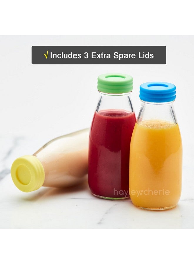 Hayley Cherie 10oz Glass Milk Bottles with Colorful Leak Proof Lids & Reusable Straws, 9 Pack Juice Bottles, Airtight Caps, Vintage Style for Smoothies, Juicing, Drinks, Beverages, Parties - Image 3