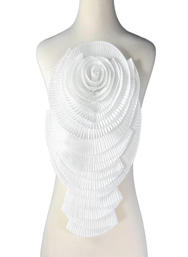 Zthread Ruffed Lace Fabric Brooch Pin Big Flower Pleated Chiffon Fabric Appliques Women Shoulder Decoration Trim (White) - Image 4