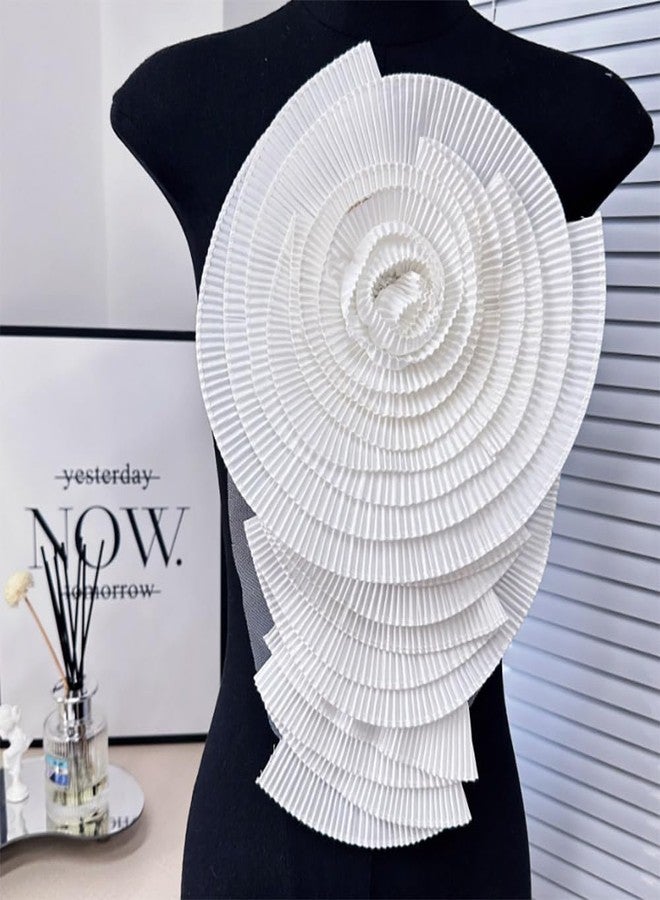 Zthread Ruffed Lace Fabric Brooch Pin Big Flower Pleated Chiffon Fabric Appliques Women Shoulder Decoration Trim (White) - Image 3