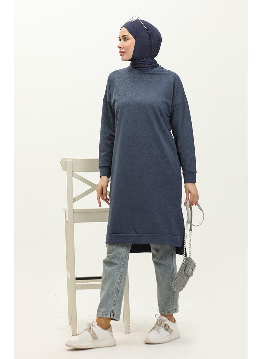 Sefa Merve Two Thread Slit Detailed Sports Tunic 3010-04 Indigo  - Image 1