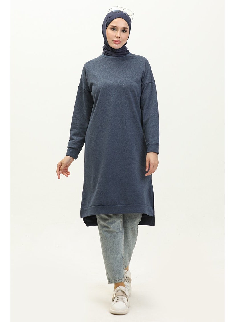 Sefa Merve Two Thread Slit Detailed Sports Tunic 3010-04 Indigo  - Image 2