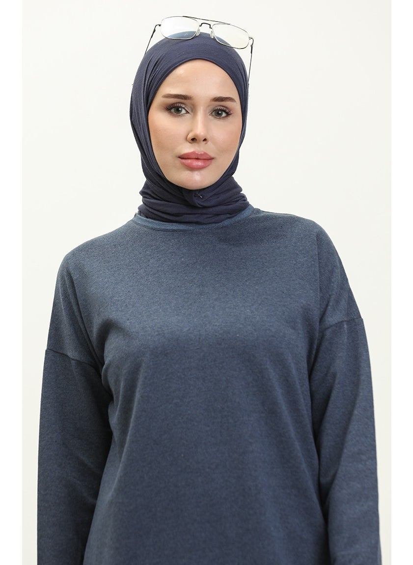 Sefa Merve Two Thread Slit Detailed Sports Tunic 3010-04 Indigo  - Image 3