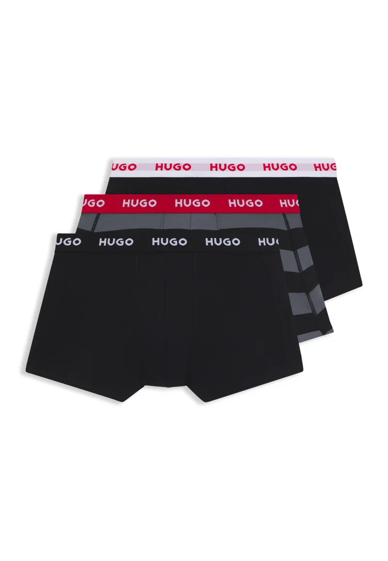 HUGO Three-pack of stretch-cotton trunks with logo waistbands