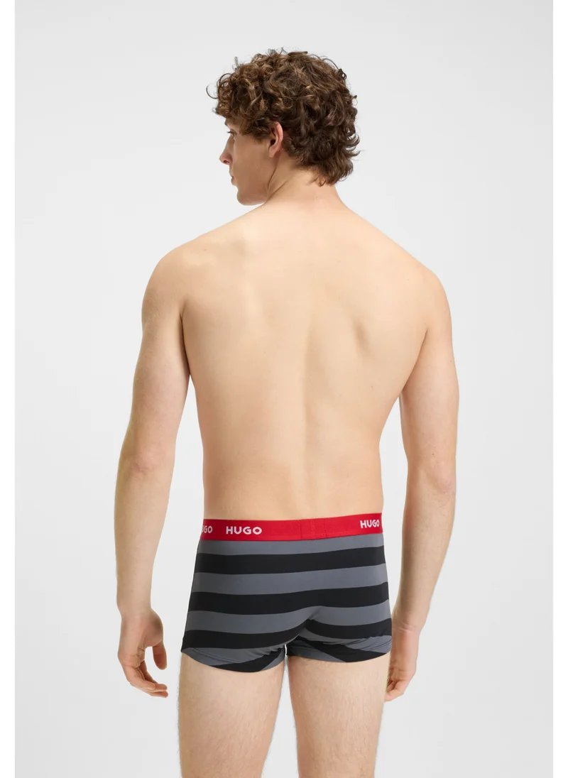 HUGO Three-pack of stretch-cotton trunks with logo waistbands