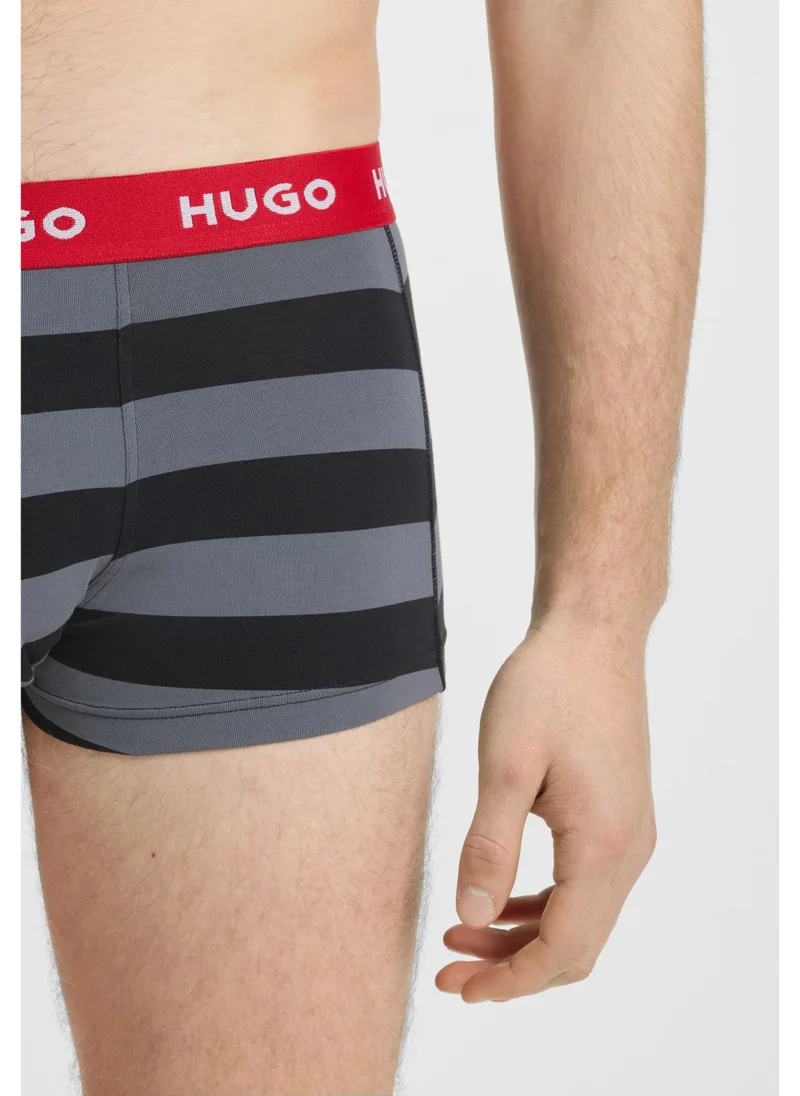HUGO Three-pack of stretch-cotton trunks with logo waistbands