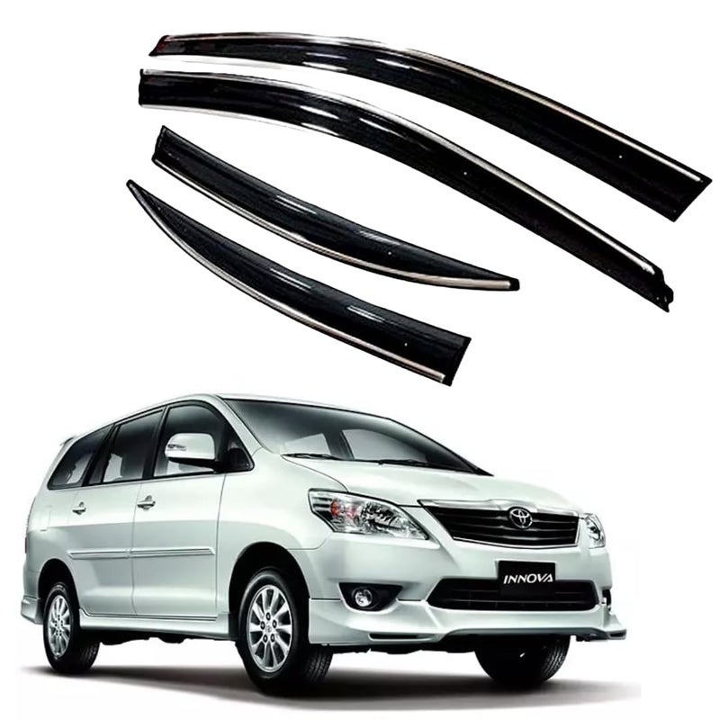 ROYALTECH Premium Chromeline & Silverline Unbreakable Car Rear Window Wind Deflectors & Side Door Visor Rain Guard Compatible with (Toyota Innova (2012-2015)) - Image 1