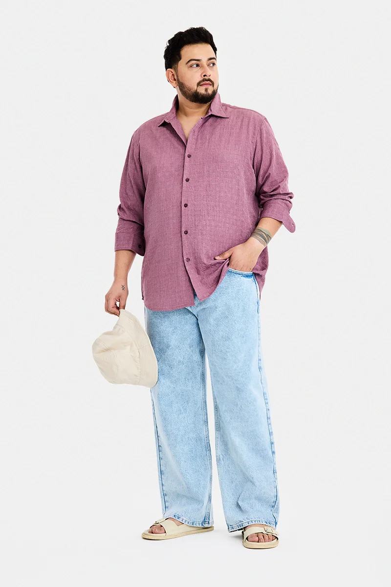 SNITCH Mauve Textured Long Sleeve Regular Fit Plus Size Shirt