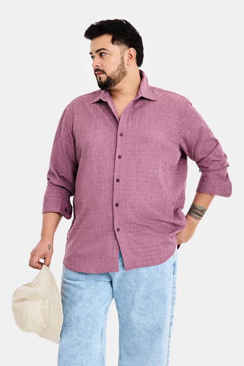SNITCH Mauve Textured Long Sleeve Regular Fit Plus Size Shirt