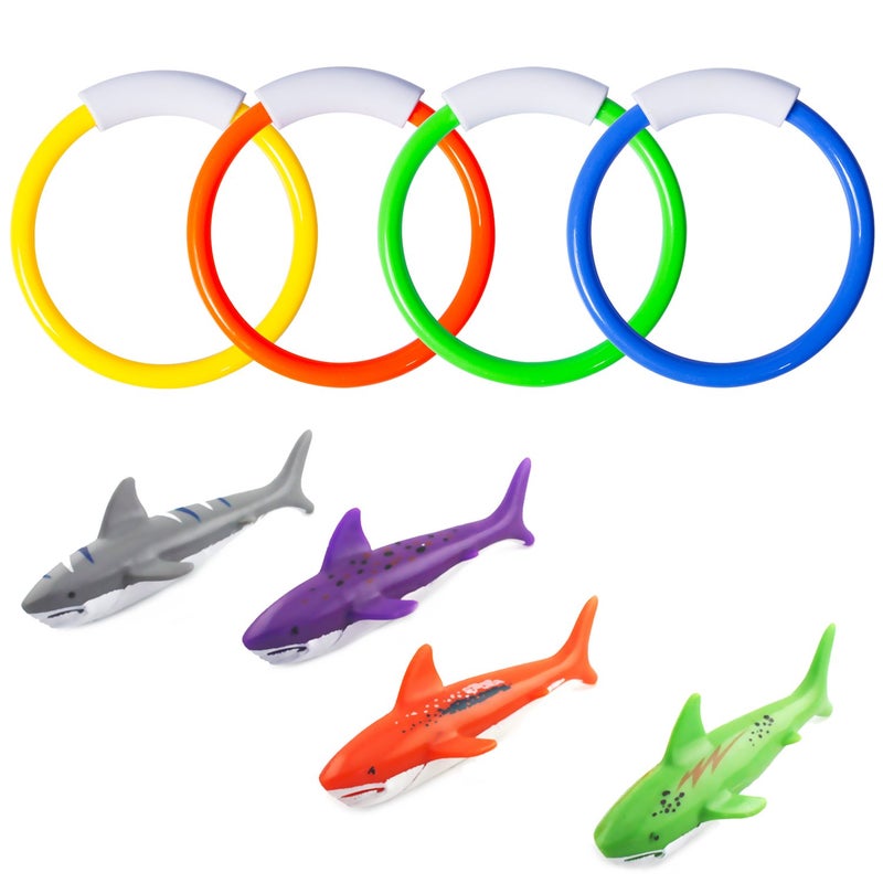 Fullsexy Pool Diving Toys Underwater Swimming Pool Toys for Kids Ages 48 Diving Rings and Training Sharks for Learning to Swim 8 Pack - Image 2