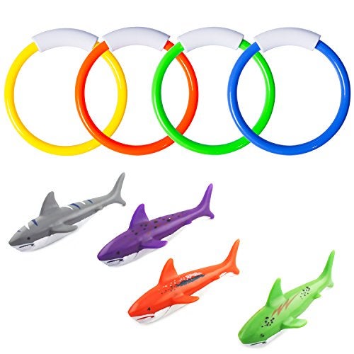 Fullsexy Pool Diving Toys Underwater Swimming Pool Toys for Kids Ages 48 Diving Rings and Training Sharks for Learning to Swim 8 Pack - Image 1