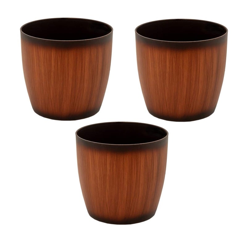 garbnoire Gardening Flower Pots - 5 Inch Plastic Flower Pots | Modern Decorative Indoor Outdoor Planters/Pots - Pack of (3, Wooden) - Image 3