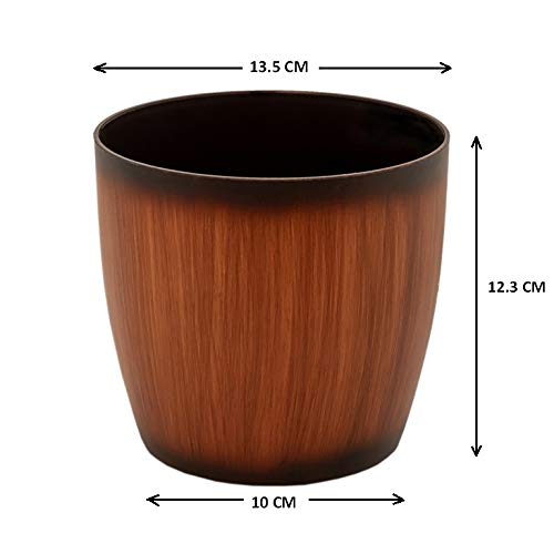 garbnoire Gardening Flower Pots - 5 Inch Plastic Flower Pots | Modern Decorative Indoor Outdoor Planters/Pots - Pack of (3, Wooden) - Image 4