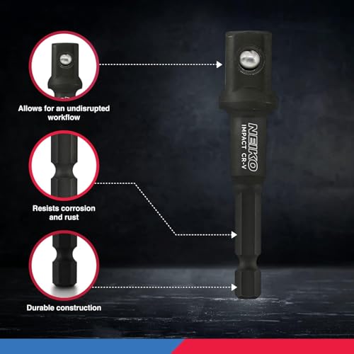 NEIKO 00244A Impact Socket Adapter and Magnetic Bit Holder Set | 4-Piece Set | 1/4-Inch Hex Shank with 1/4, 3/8, 1/2-Inch Drives | CR-V - Image 4