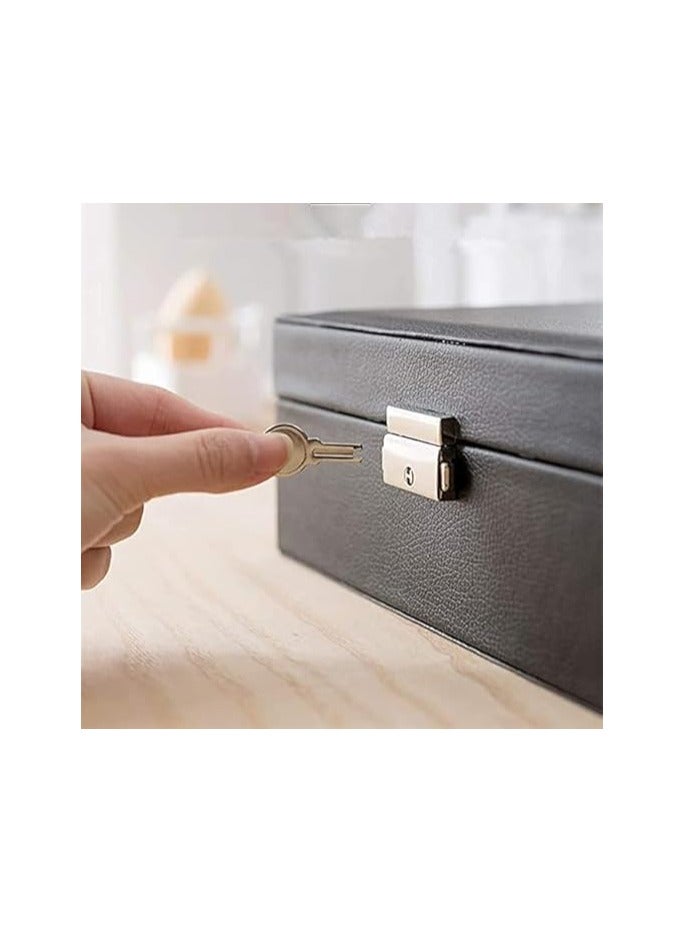 Elegant PU Leather Jewelry Box - Large Double-Layer Jewelry Organizer with Lock and Key, 2-Tier Storage Case for Rings, Earrings, Necklaces, Bracelets, Perfect Gift for Women and Girls (White)  - Image 3