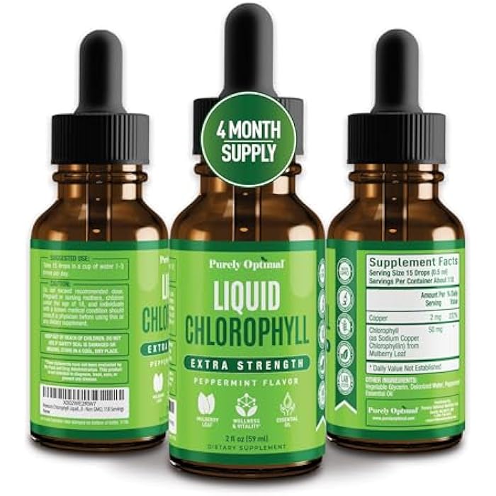 Purely Optimal Premium Chlorophyll Liquid Drops - 100% Natural & Gluten Free Liquid Chlorophyll - Non GMO, 118 Servings - Image 1