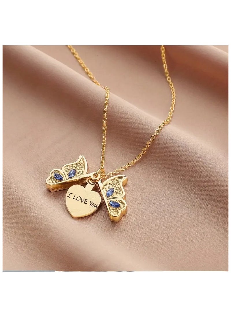 Generic 1Pcs Fashion Classic Openable Butterfly Pendant Necklace Engraved I Love You Romantic Gift Jewelry  - Image 1