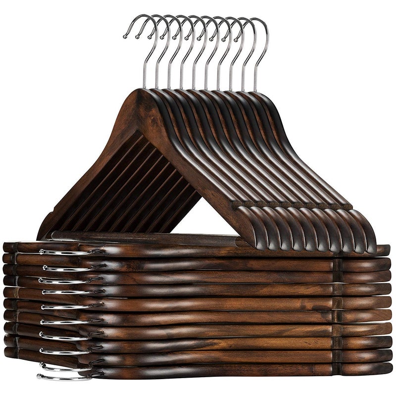 DZAWIBA Wooden Suit Hangers Premium Wood with Notches Chrome Swivel Hook for Dress Clothes Coats Jackets Pants Shirts Skirts Hanger Wooden Coffee 8 - Image 2