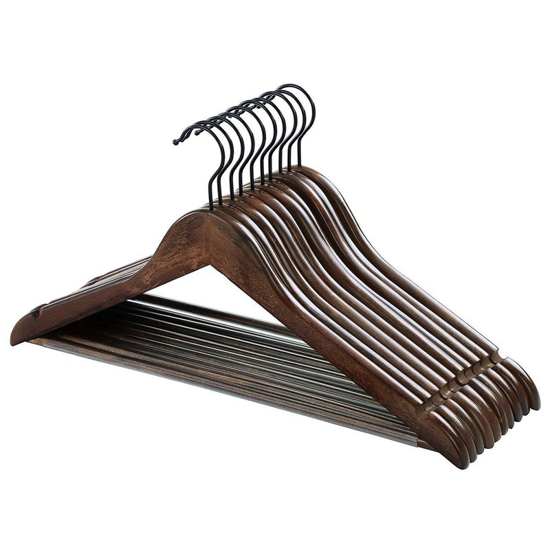 DZAWIBA Wooden Suit Hangers Premium Wood with Notches Chrome Swivel Hook for Dress Clothes Coats Jackets Pants Shirts Skirts Hanger Wooden Coffee 8 - Image 1