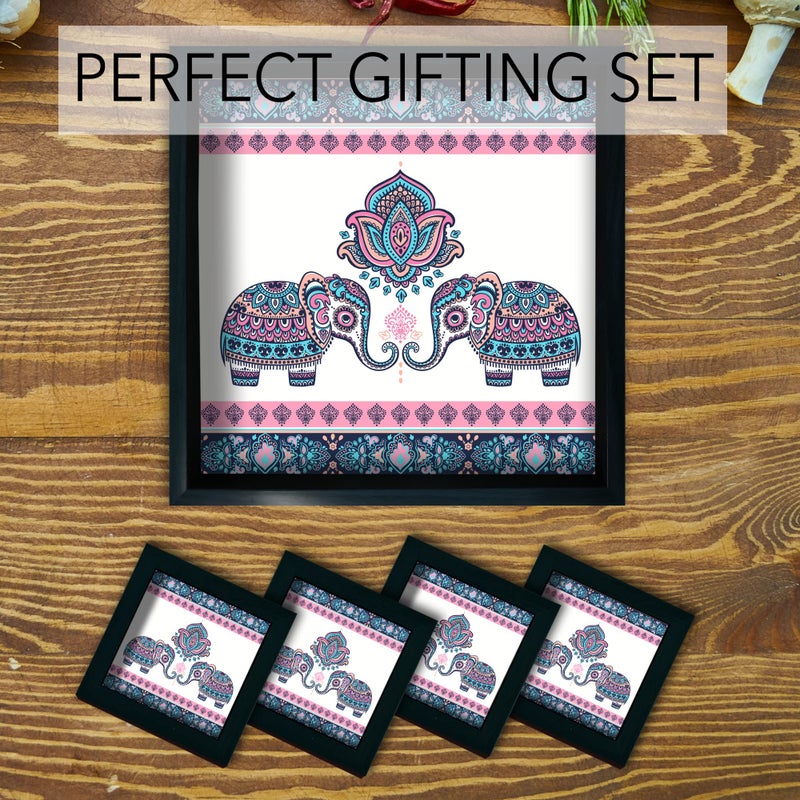 PAPER PLANE DESIGN Wooden Serving and Coster Combo Tray for Serving, Table Decoration (Combo-1) - Image 3