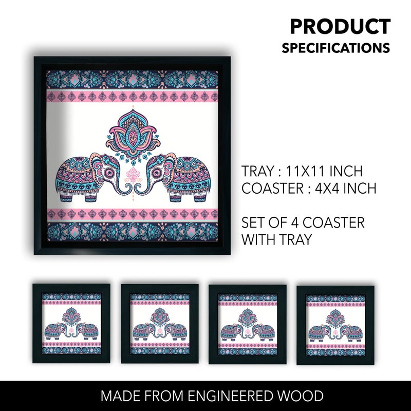 PAPER PLANE DESIGN Wooden Serving and Coster Combo Tray for Serving, Table Decoration (Combo-1) - Image 2