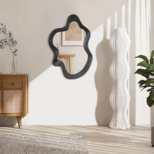 Lzuso Asymmetrical Mirror Wood Frame Irregular Wall Mirror Unique Shape Wavy Wall Mirror Modern Artistic Cloud Mirror Decorative for Living Room Bedroom Cloakroom Bathroom Entryway Hallway White - Image 2