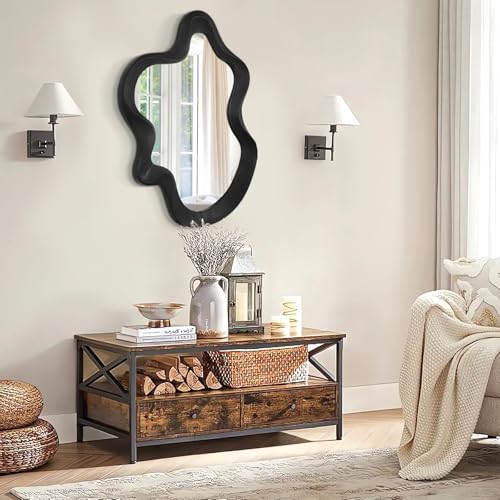 Lzuso Asymmetrical Mirror Wood Frame Irregular Wall Mirror Unique Shape Wavy Wall Mirror Modern Artistic Cloud Mirror Decorative for Living Room Bedroom Cloakroom Bathroom Entryway Hallway White - Image 5