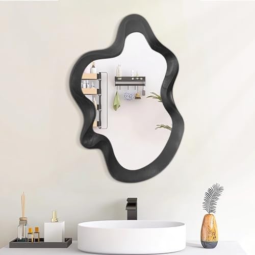 Lzuso Asymmetrical Mirror Wood Frame Irregular Wall Mirror Unique Shape Wavy Wall Mirror Modern Artistic Cloud Mirror Decorative for Living Room Bedroom Cloakroom Bathroom Entryway Hallway White - Image 4