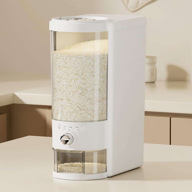 UFORU Rice Dispenser 20 lbs | Large Rice Storage Container for Kitchen&Pantry - Space-saving, Moisture & Pest-proof, BPA-Free - Dry Food Dispenser with One-Touch Dispenser & Measuring Cup for Families - Image 1