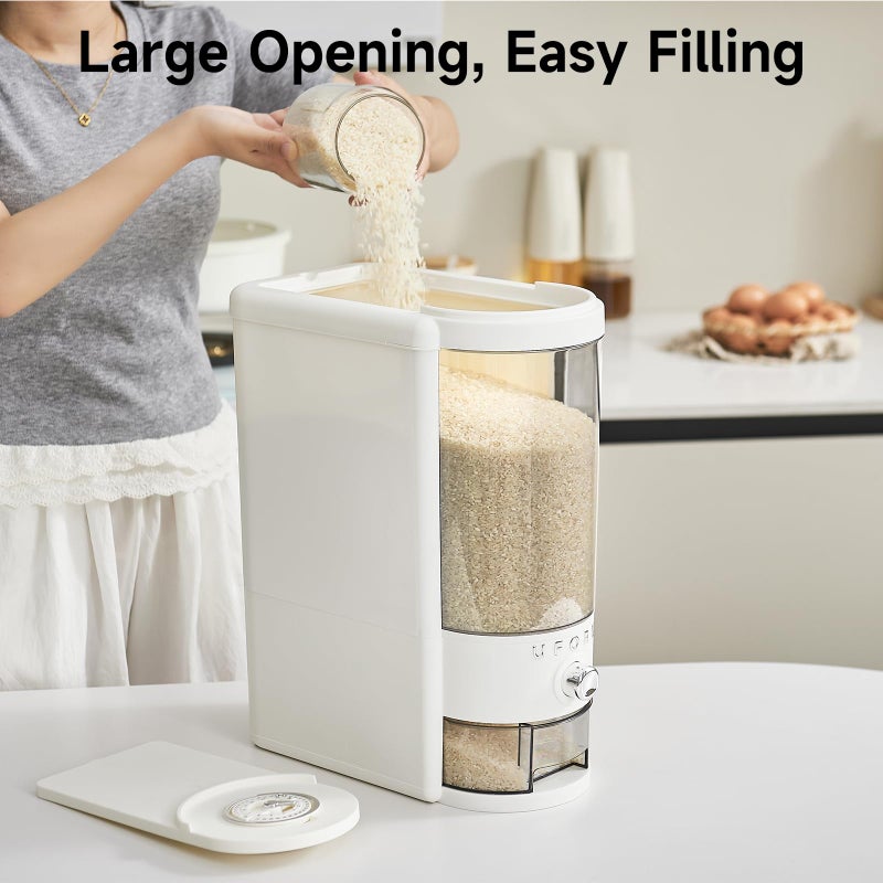 UFORU Rice Dispenser 20 lbs | Large Rice Storage Container for Kitchen&Pantry - Space-saving, Moisture & Pest-proof, BPA-Free - Dry Food Dispenser with One-Touch Dispenser & Measuring Cup for Families - Image 3