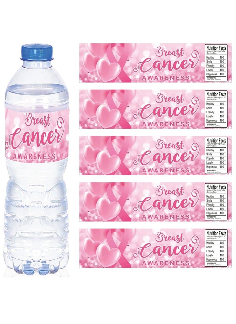 PRINTSHOP4ME - BreastCancer Awareness Water Bottle Sticker Labels Pink Ribbon Awareness Items Water Labels Waterproof Stickers for BreastCancer Charity Fundraiser Events (Design 3, 20) - Image 1
