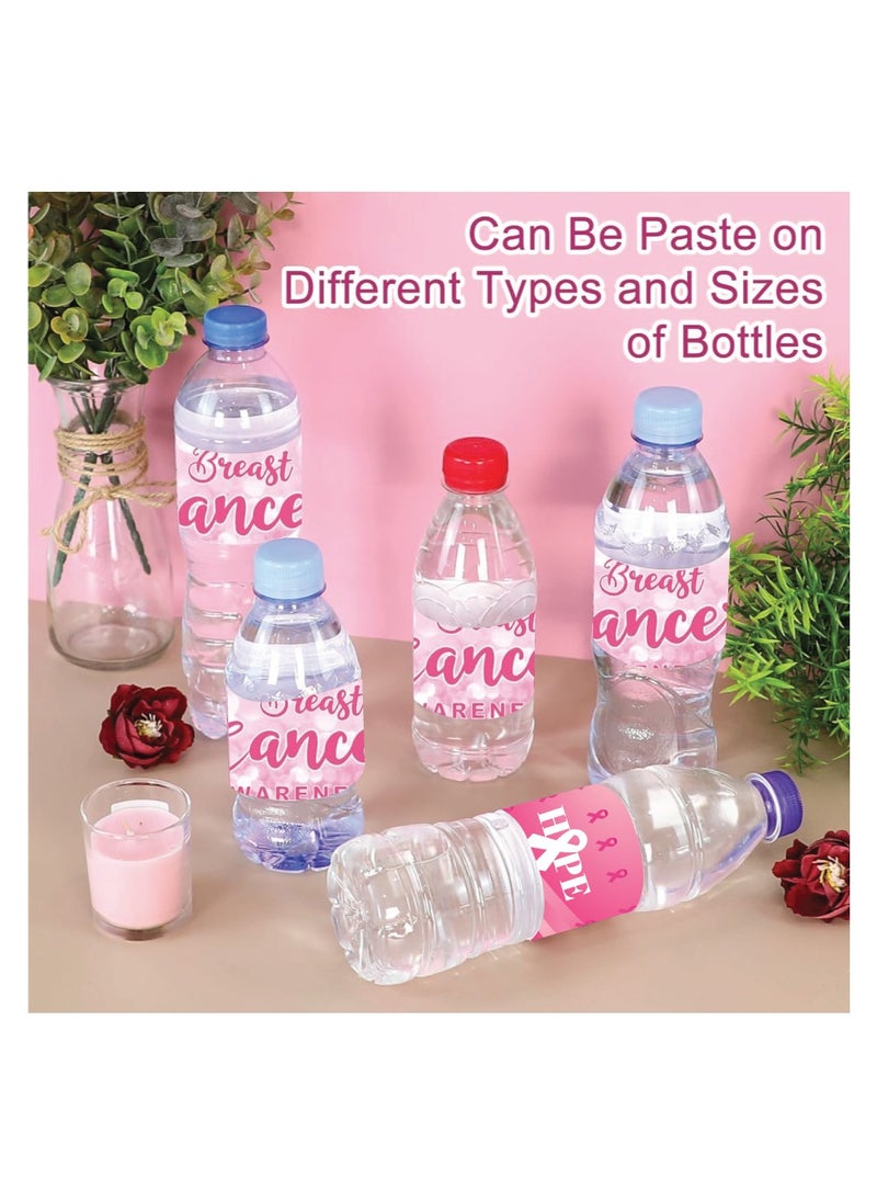 PRINTSHOP4ME - BreastCancer Awareness Water Bottle Sticker Labels Pink Ribbon Awareness Items Water Labels Waterproof Stickers for BreastCancer Charity Fundraiser Events (Design 3, 20) - Image 1