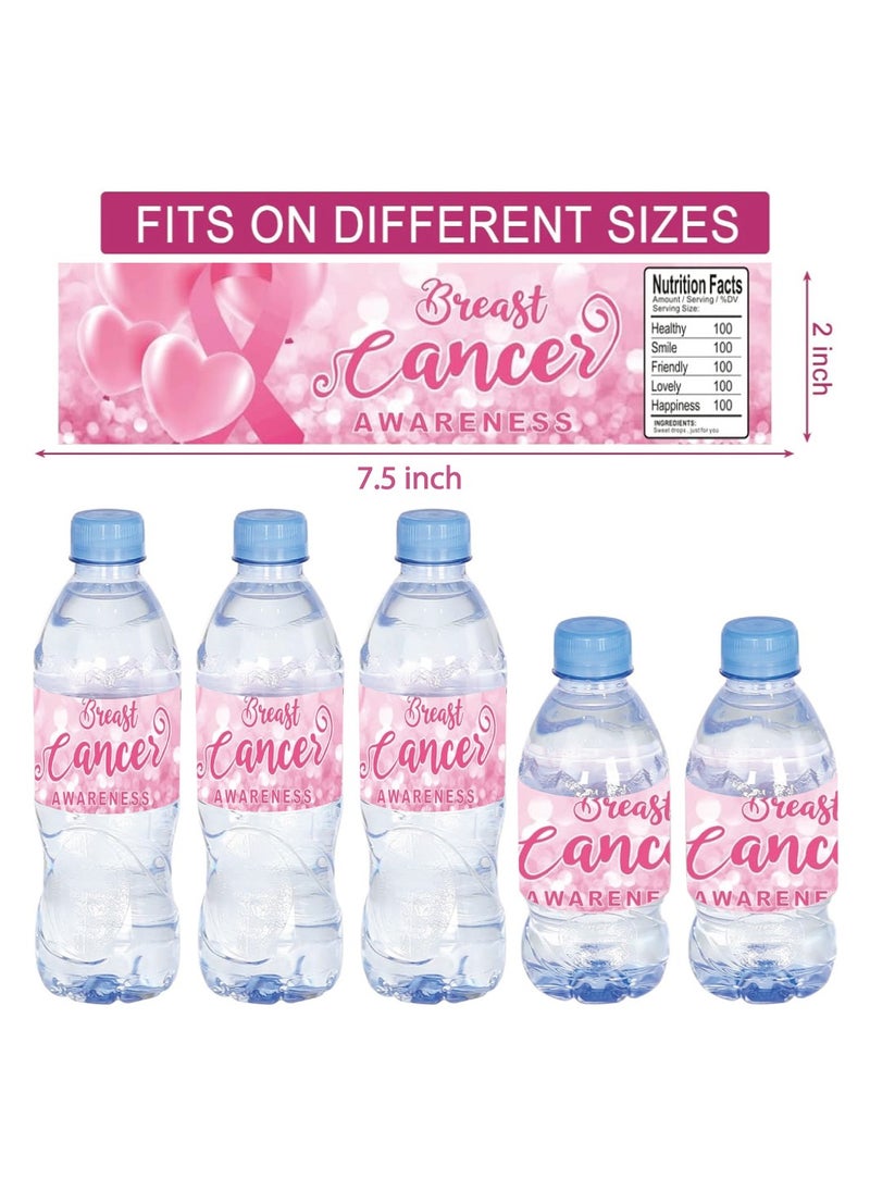 PRINTSHOP4ME - BreastCancer Awareness Water Bottle Sticker Labels Pink Ribbon Awareness Items Water Labels Waterproof Stickers for BreastCancer Charity Fundraiser Events (Design 3, 20) - Image 1