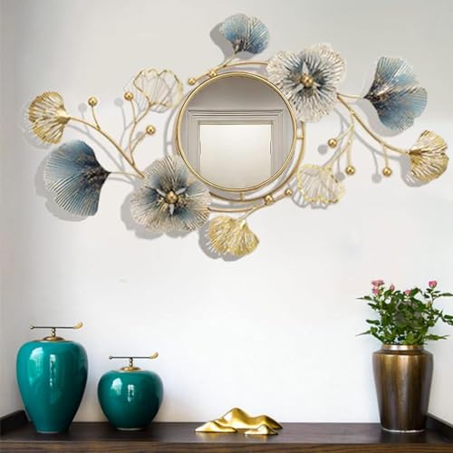 FUNTEREST Iron Metal Decorative HD Clear Image Wall Mount Round Wall Mirror with Hook for Hanging on Wall for Bedroom, Home Decor, wash Basin, Vanity Bathroom (30X21 Inch, Mirror Size -9 Inch) - Image 2