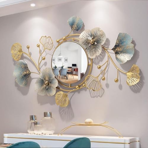 FUNTEREST Iron Metal Decorative HD Clear Image Wall Mount Round Wall Mirror with Hook for Hanging on Wall for Bedroom, Home Decor, wash Basin, Vanity Bathroom (30X21 Inch, Mirror Size -9 Inch) - Image 1