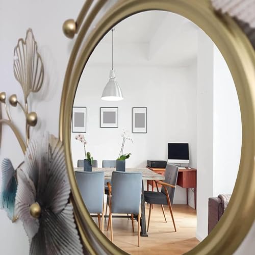 FUNTEREST Iron Metal Decorative HD Clear Image Wall Mount Round Wall Mirror with Hook for Hanging on Wall for Bedroom, Home Decor, wash Basin, Vanity Bathroom (30X21 Inch, Mirror Size -9 Inch) - Image 4