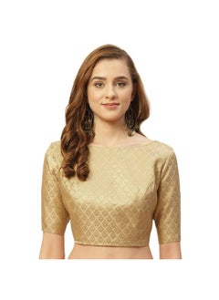 Studio Shringaar Studio Shringaar Women's Readymade Pastel Brocade Elbow Length Sleeves Saree Blouse (Gold, 50)  - Image 1
