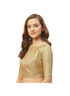 Studio Shringaar Studio Shringaar Women's Readymade Pastel Brocade Elbow Length Sleeves Saree Blouse (Gold, 50)  - Image 2