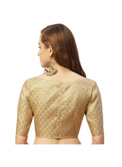Studio Shringaar Studio Shringaar Women's Readymade Pastel Brocade Elbow Length Sleeves Saree Blouse (Gold, 50)  - Image 4