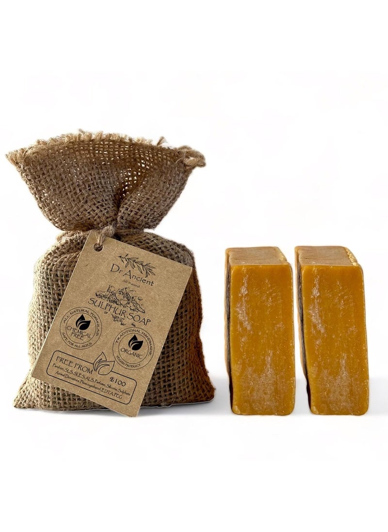 Dr.Ancient - Sulphur Soap Bar Organic Natural Vegan Traditional Handmade Antique - Antibacterial, Effective For Acne - Absolutely No Chemicals! Pure Natural Soap! 5 Ounce (Pack of 2) - Image 1