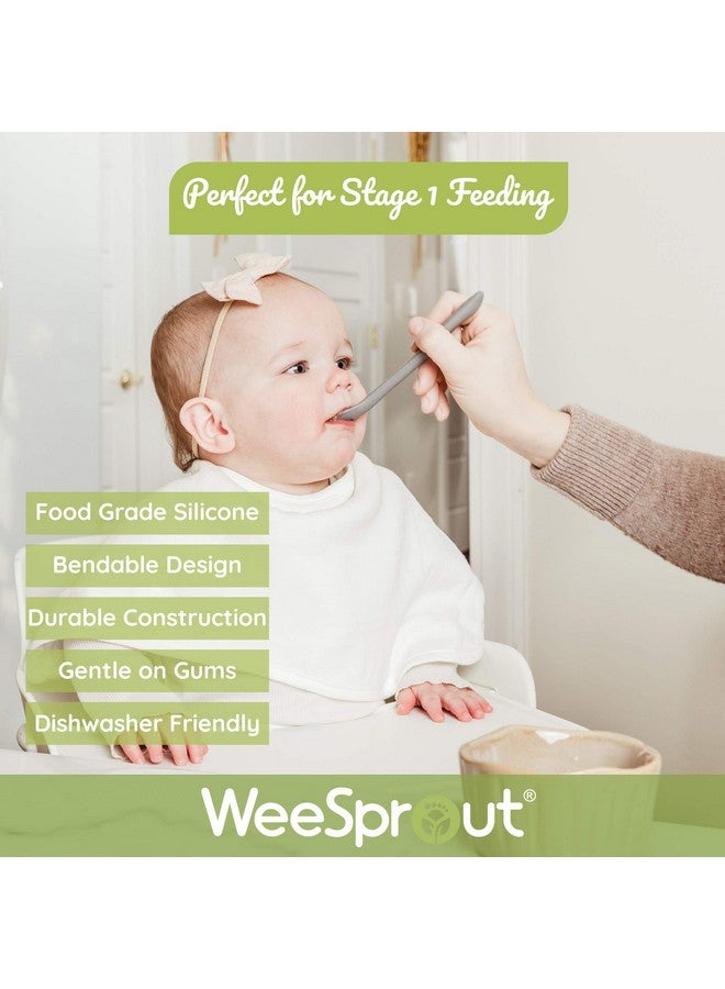 WeeSprout ملاعق وي سبراوت السيليكون للأطفال - أدوات تغذية الرضع للمرحلة الأولى مع طرف ناعم، أدوات مطبخ قابلة للانحناء للآباء والتغذية الذاتية، فائقة المتانة، آمنة في غسالة الصحون، حقيبة سفر، مجموعة من 3 - Image 2