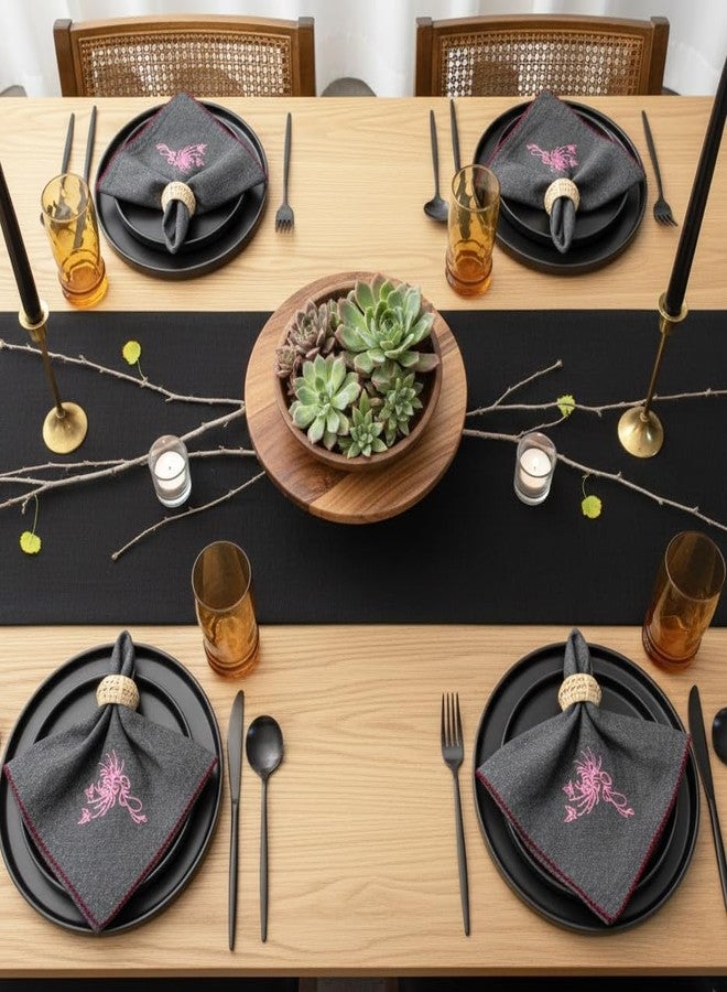 RUSTIQUE LINENS مناديل قماشية مطرزة من القطن الخالص من روستيك لينينز - طقم من 6 مناديل كبيرة 46 × 46 سم | مناديل عشاء ناعمة وماصة لطاولة الطعام والمطبخ | لون فحم - Image 4