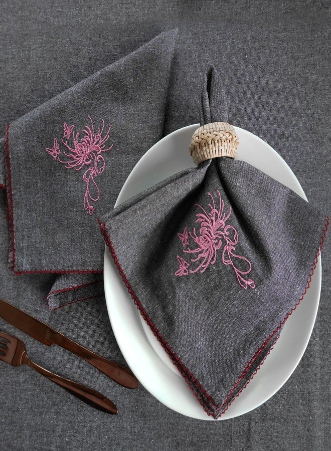 RUSTIQUE LINENS مناديل قماشية مطرزة من القطن الخالص من روستيك لينينز - طقم من 6 مناديل كبيرة 46 × 46 سم | مناديل عشاء ناعمة وماصة لطاولة الطعام والمطبخ | لون فحم - Image 2