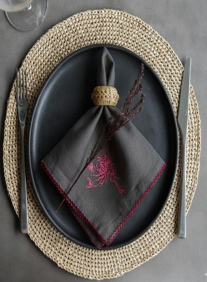 RUSTIQUE LINENS مناديل قماشية مطرزة من القطن الخالص من روستيك لينينز - طقم من 6 مناديل كبيرة 46 × 46 سم | مناديل عشاء ناعمة وماصة لطاولة الطعام والمطبخ | لون فحم - Image 1