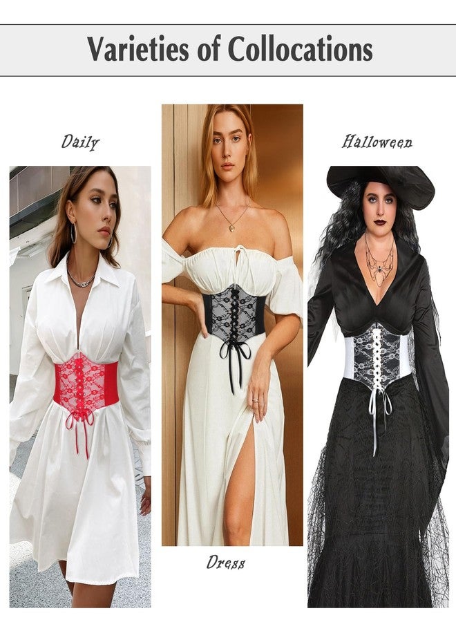WHIPPY Women Lace-up Corset Waist Belt Transparent PVC Lace Crochet Petal Elastic Wide Belt for Dress White S - Image 5