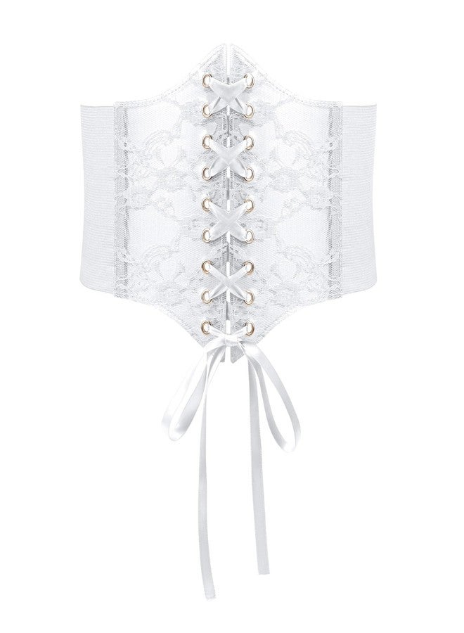 WHIPPY Women Lace-up Corset Waist Belt Transparent PVC Lace Crochet Petal Elastic Wide Belt for Dress White S - Image 1