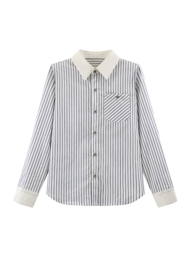Taxiang Long-sleeve Shirt For Women, Spring And Autumn Versatile Vertical Striped Blouse, Casual Shirt Jacket, Ladies' Top Cardigan T51s065