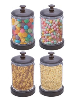 Life Smile Food Storage Jars Set with Lids - Airtight Canister Set Containers, Acrylic Food Storage of Bulk, Dry Food Including Flour, Sugar, Coffee, Rice, Tea, Spices (Wooden Cover, 4 Pieces)  - Image 1